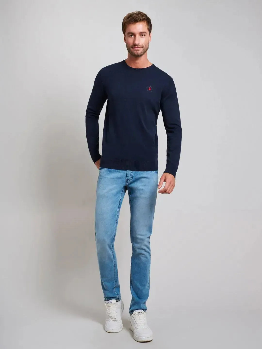 Beverly Hills Polo Club-BHPC MODERN SLIM FIT CREWNECK COTTON KNIT DARK NAVY-NORTHERN THREADS DESIGNER MENSWEAR