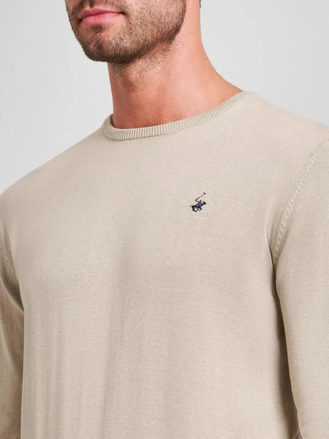 BEVERLY HILLS POLO CLUB-BHPC MODERN SLIM FIT CREWNECK COTTON KNIT DESERT SAND-NORTHERN THREADS DESIGNER MENSWEAR