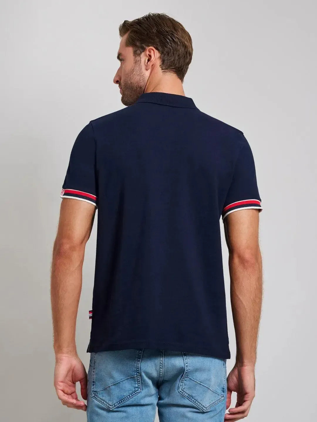 Beverly Hills Polo Club-BHPC RIBBED SLEEVE MODERN SLIM FIT POLO SHIRT DARK NAVY-NORTHERN THREADS DESIGNER MENSWEAR