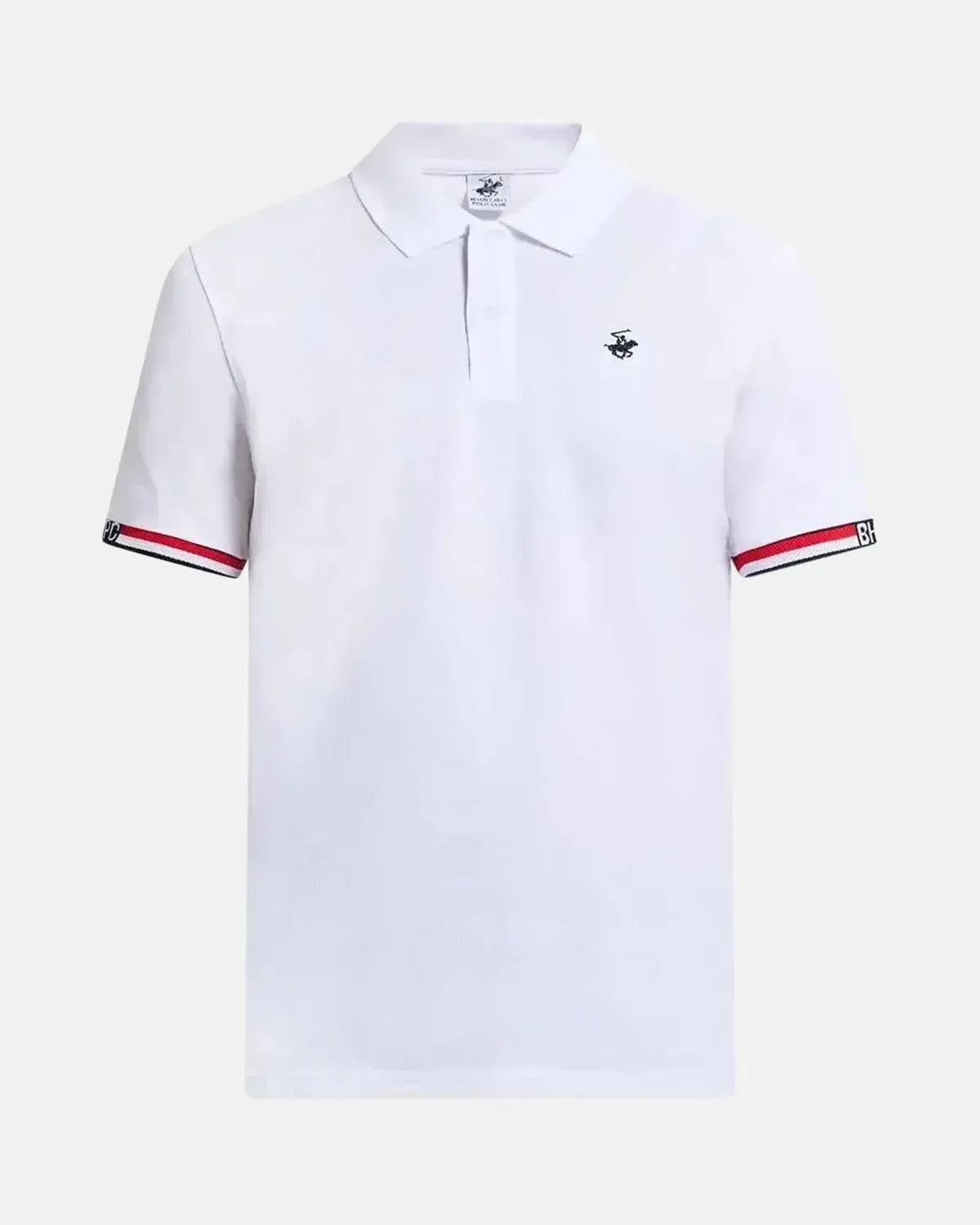 BEVERLY HILLS POLO CLUB-BHPC RIBBED SLEEVE MODERN SLIM FIT POLO SHIRT GHOST WHITE-NORTHERN THREADS DESIGNER MENSWEAR