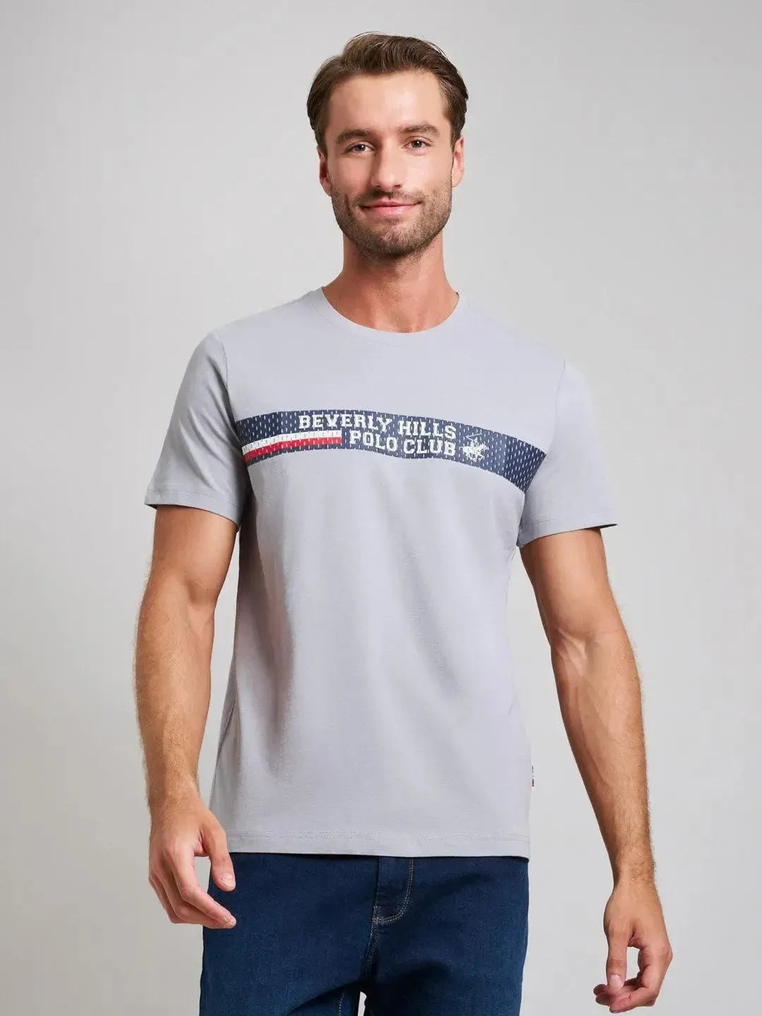 BEVERLY HILLS POLO CLUB-BHPC SPORT LOGO MODERN SLIM FIT T-SHIRT PEARL GREY-NORTHERN THREADS DESIGNER MENSWEAR
