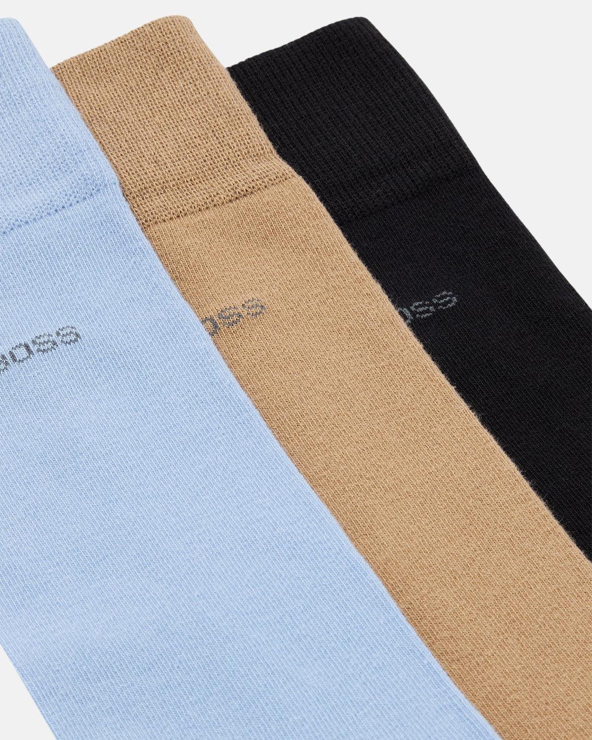 BOSS 3 PACK LOGO CALF SOCKS BLUE BEIGE BLACK - northern threads