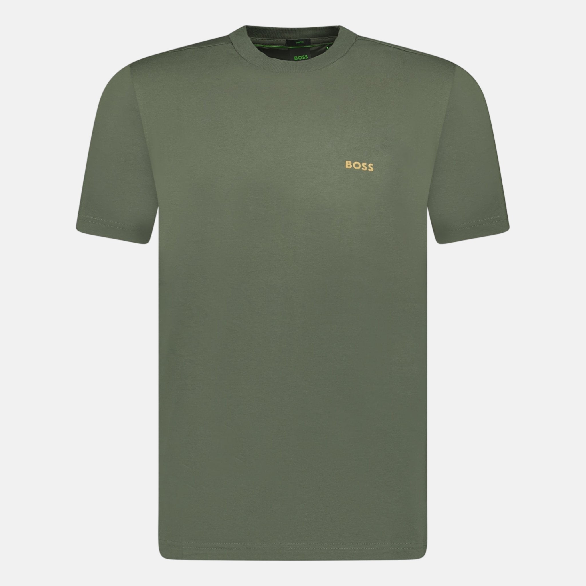 BOSS Active Gold Logo - Print T-Shirt Khaki - C14 - northern threads uk