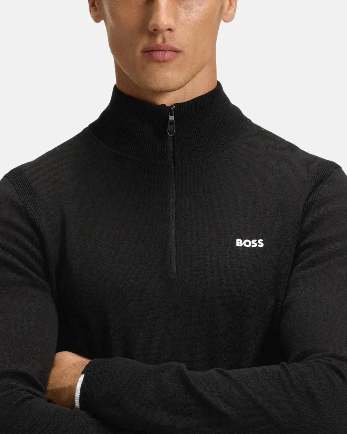 BOSS-BOSS K-EVERX 1/4 ZIP COTTON KNIT BLACK-NORTHERN THREADS DESIGNER MENSWEAR