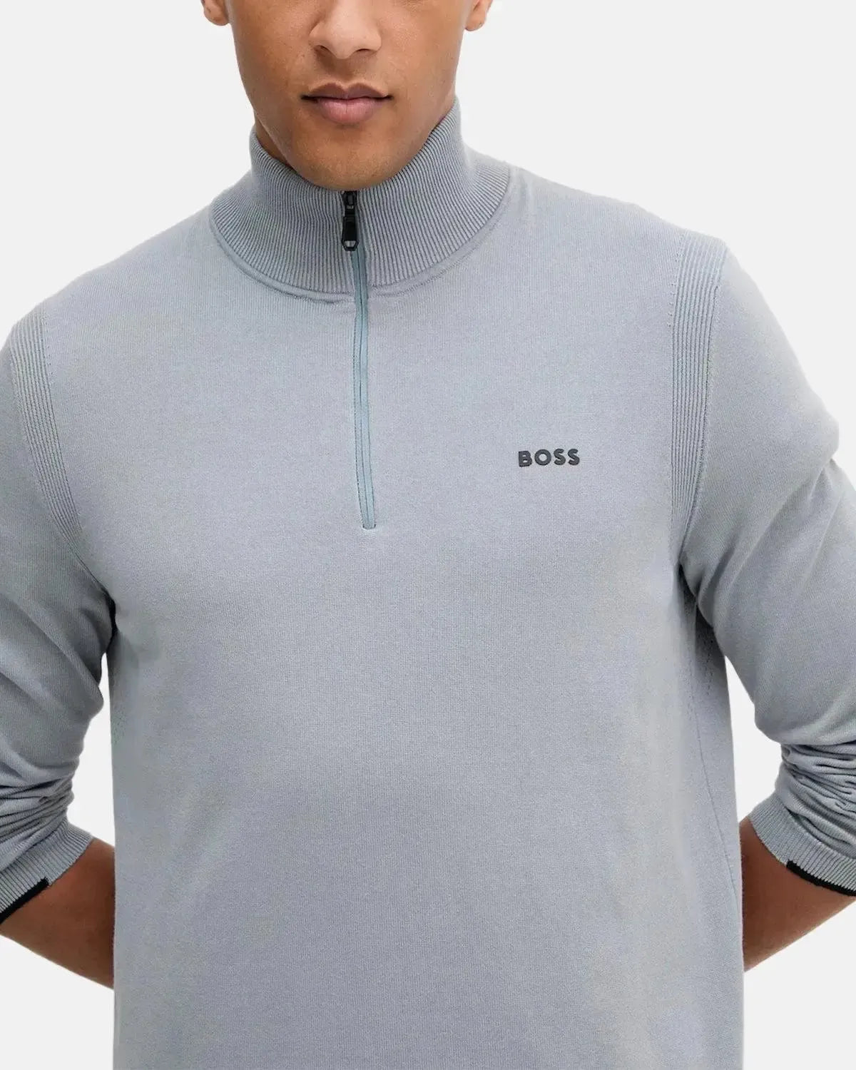 BOSS-BOSS K-EVERX 1/4 ZIP COTTON KNIT GREY-NORTHERN THREADS DESIGNER MENSWEAR