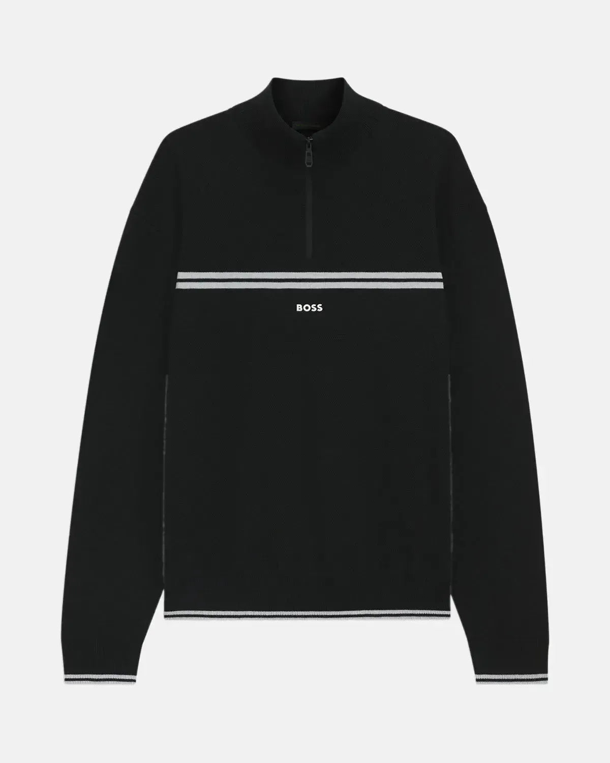 BOSS-BOSS K-ZONE STRIPE DETAIL 1/4 ZIP KNIT BLACK-NORTHERN THREADS DESIGNER MENSWEAR