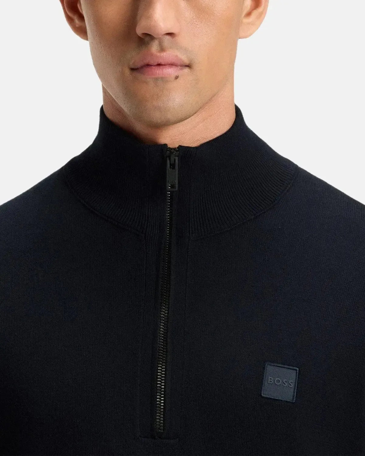 BOSS-BOSS KANOBIX 1/4 ZIP COTTON CASHMERE KNIT DARK BLUE-NORTHERN THREADS DESIGNER MENSWEAR