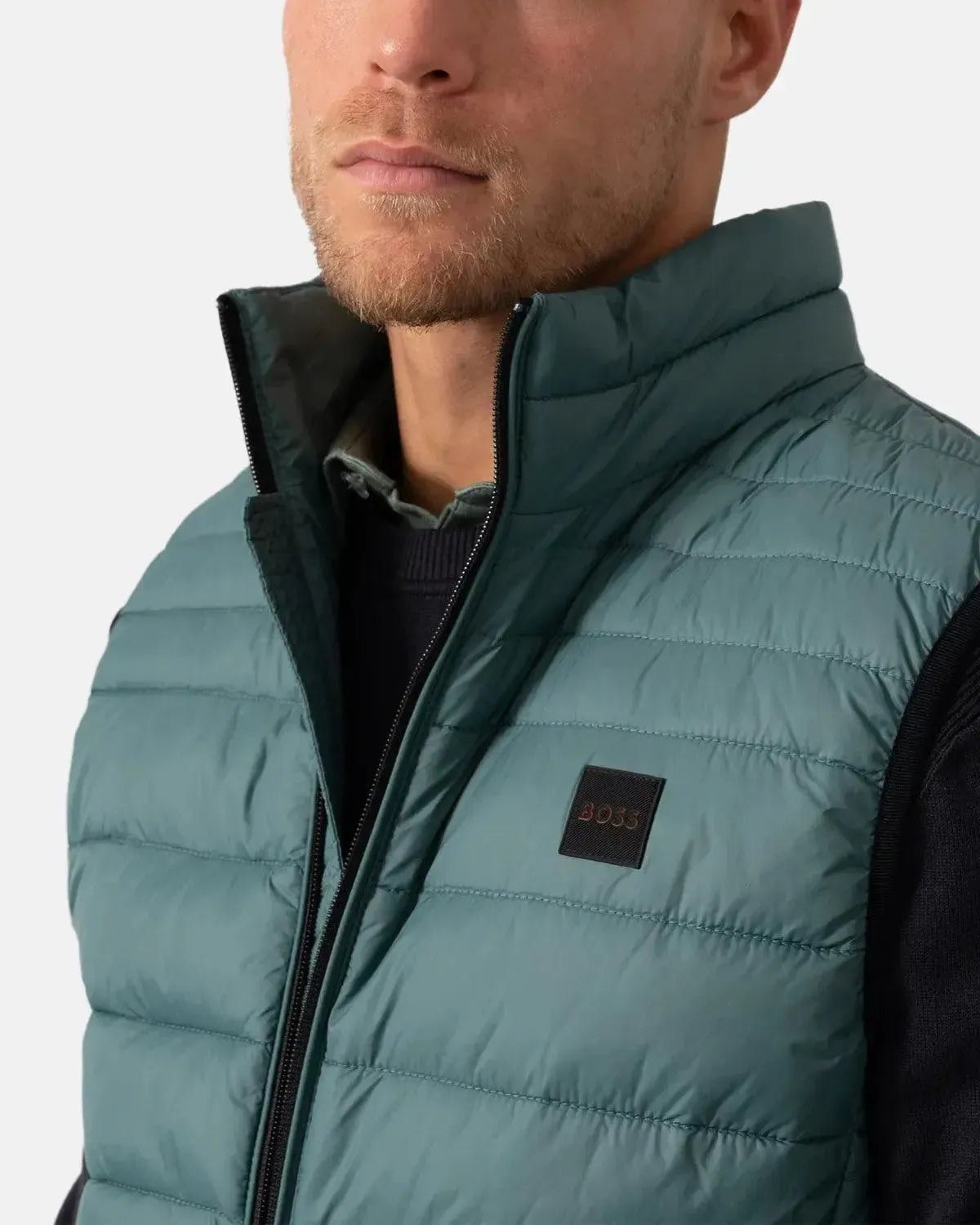BOSS-BOSS ODEN SLIM FIT PACKABLE GILET OPEN GREEN-NORTHERN THREADS DESIGNER MENSWEAR