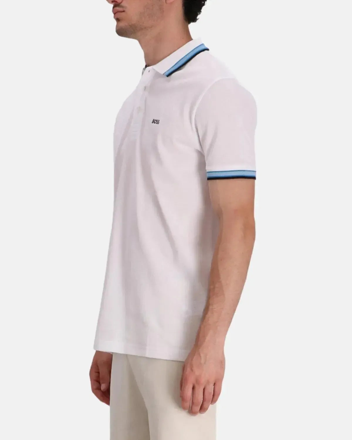 BOSS-BOSS PADDY POLO SHIRT WHITE ELECTRIC BLUE-NORTHERN THREADS DESIGNER MENSWEAR