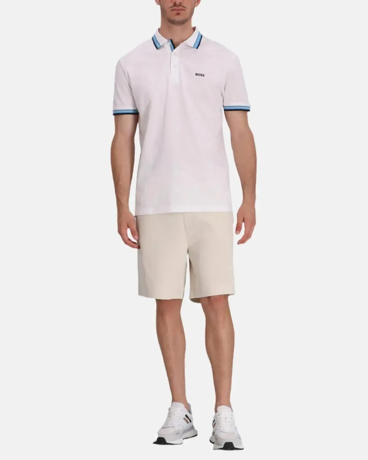 BOSS-BOSS PADDY POLO SHIRT WHITE ELECTRIC BLUE-NORTHERN THREADS DESIGNER MENSWEAR