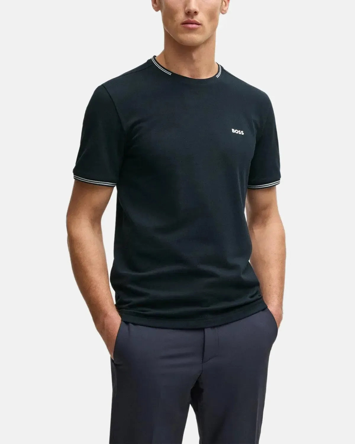 BOSS-BOSS TAUL STRETCH COTTON TIPPED T-SHIRT DARK BLUE-NORTHERN THREADS DESIGNER MENSWEAR
