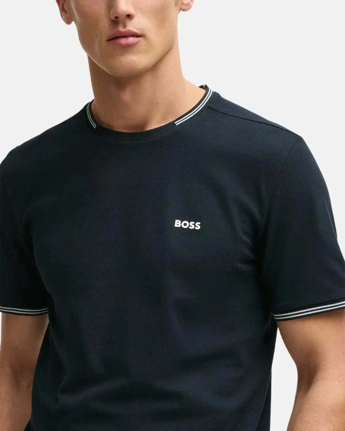 BOSS-BOSS TAUL STRETCH COTTON TIPPED T-SHIRT DARK BLUE-NORTHERN THREADS DESIGNER MENSWEAR