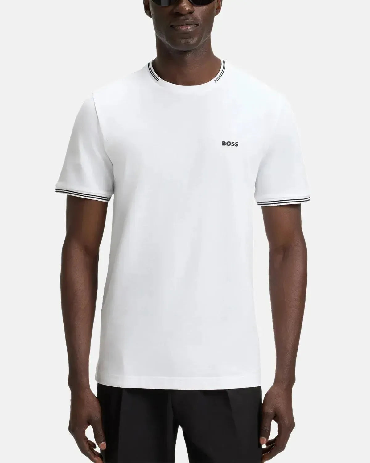 BOSS-BOSS TAUL STRETCH COTTON TIPPED T-SHIRT WHITE-NORTHERN THREADS DESIGNER MENSWEAR