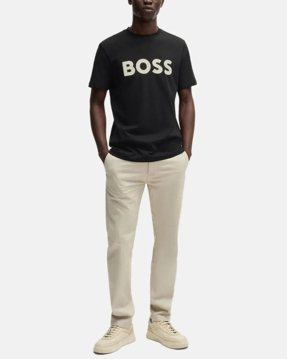 BOSS-BOSS THINKING 1 RUBBER PRINT LOGO T-SHIRT BLACK ECRU-NORTHERN THREADS DESIGNER MENSWEAR
