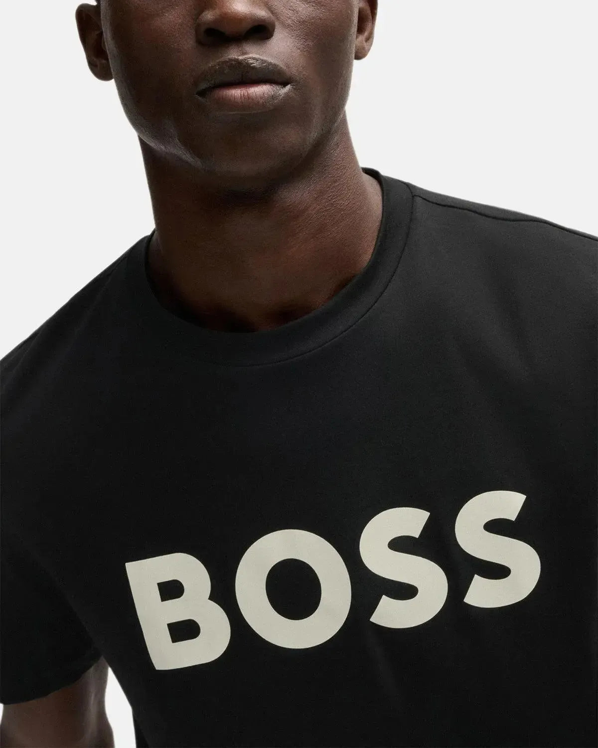 BOSS-BOSS THINKING 1 RUBBER PRINT LOGO T-SHIRT BLACK ECRU-NORTHERN THREADS DESIGNER MENSWEAR