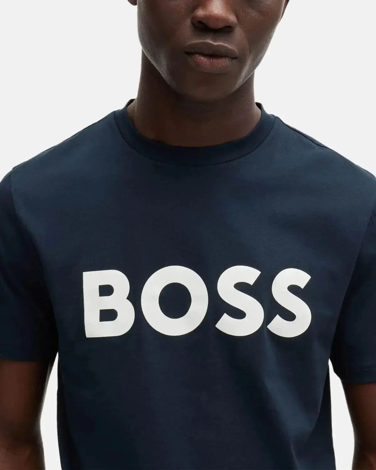 BOSS-BOSS THINKING 1 RUBBER PRINT LOGO T-SHIRT DARK BLUE-NORTHERN THREADS DESIGNER MENSWEAR