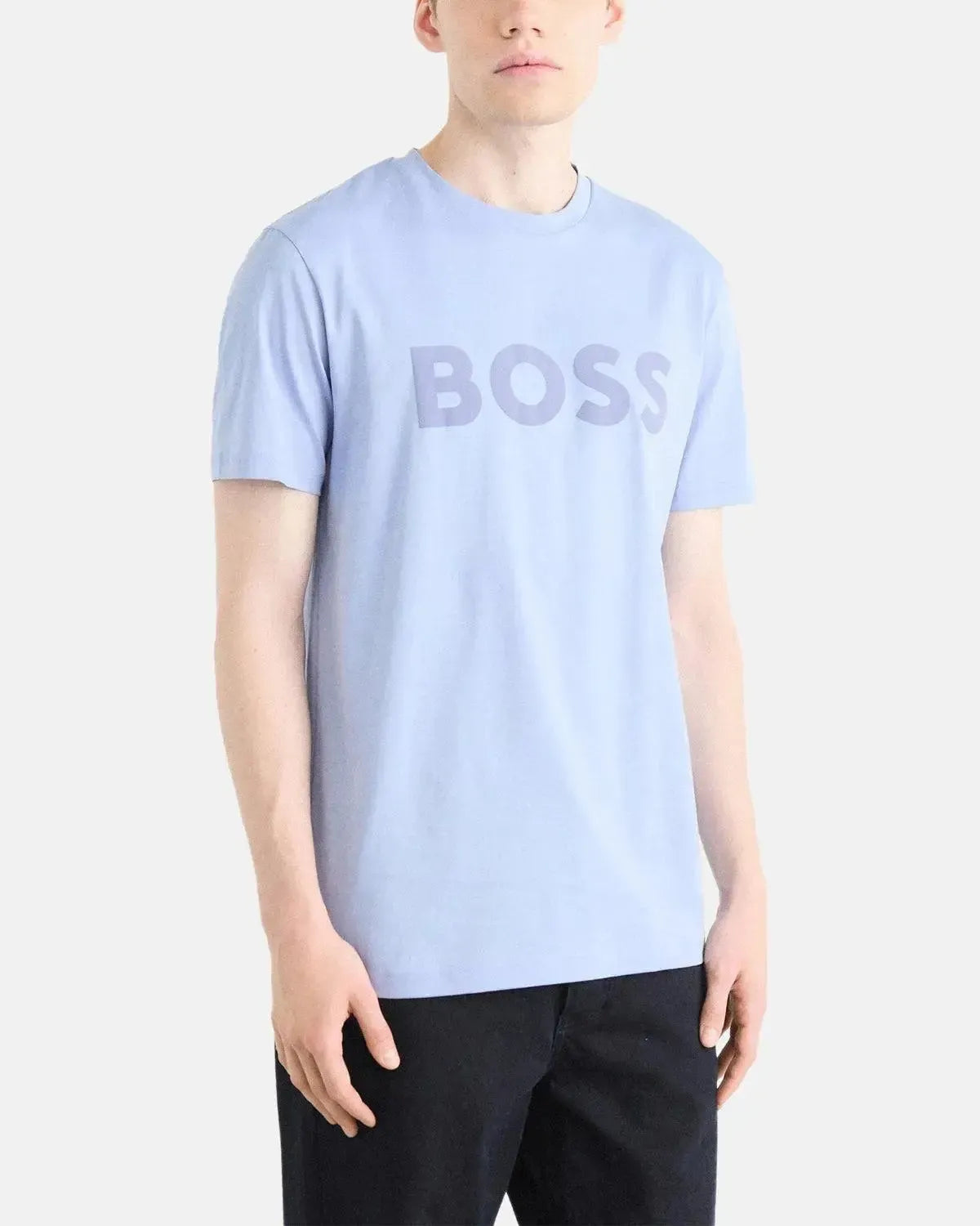 BOSS-BOSS THINKING 1 RUBBER PRINT LOGO T-SHIRT LIGHT BLUE-NORTHERN THREADS DESIGNER MENSWEAR