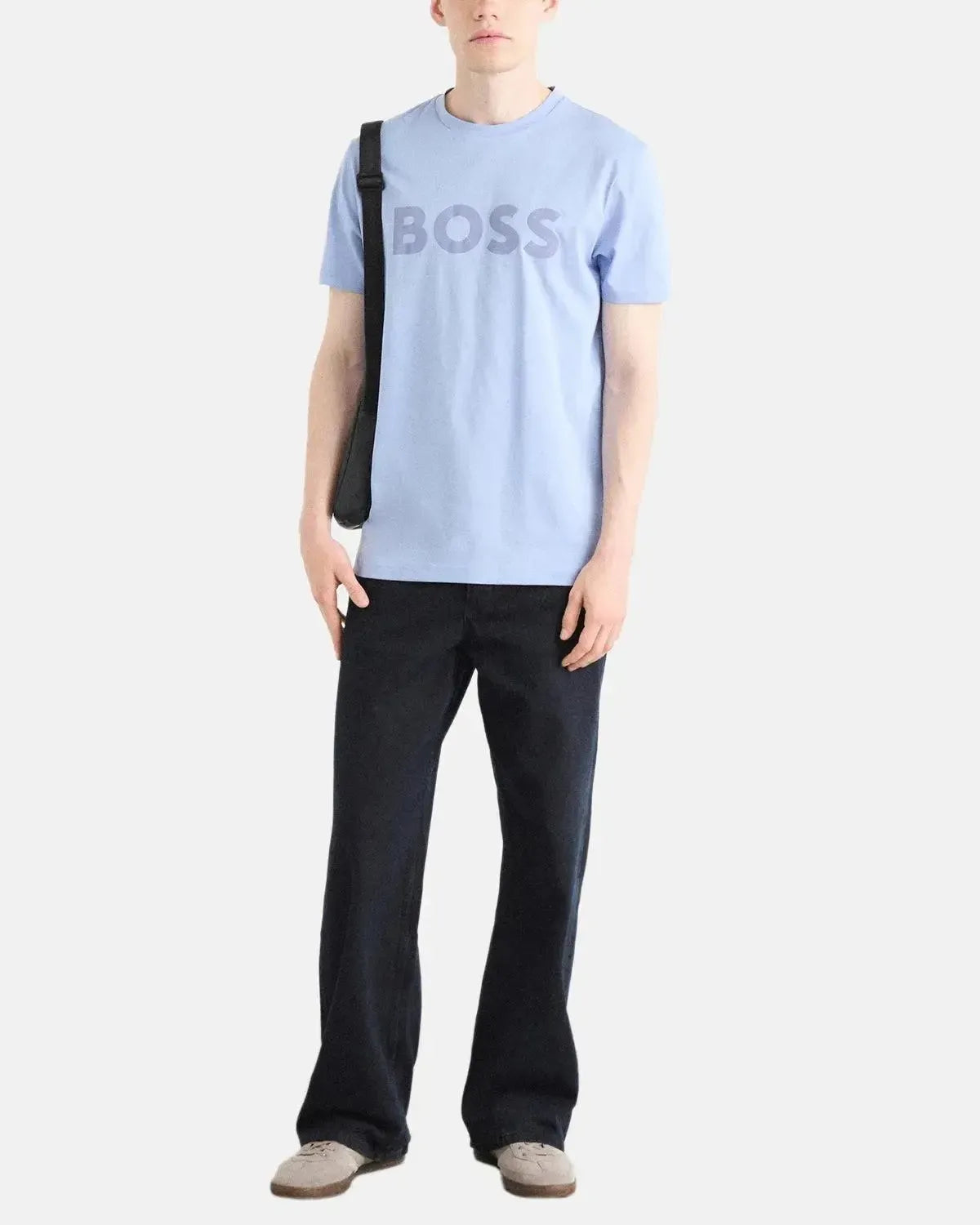 BOSS-BOSS THINKING 1 RUBBER PRINT LOGO T-SHIRT LIGHT BLUE-NORTHERN THREADS DESIGNER MENSWEAR