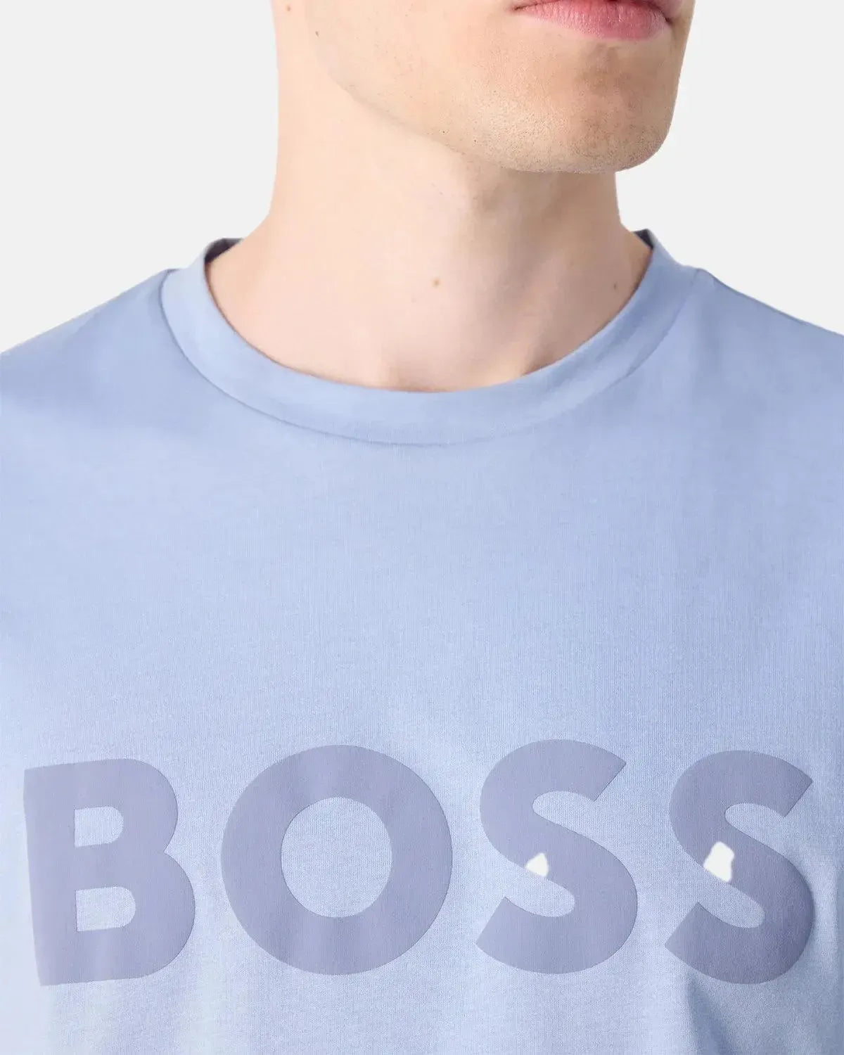 BOSS-BOSS THINKING 1 RUBBER PRINT LOGO T-SHIRT LIGHT BLUE-NORTHERN THREADS DESIGNER MENSWEAR