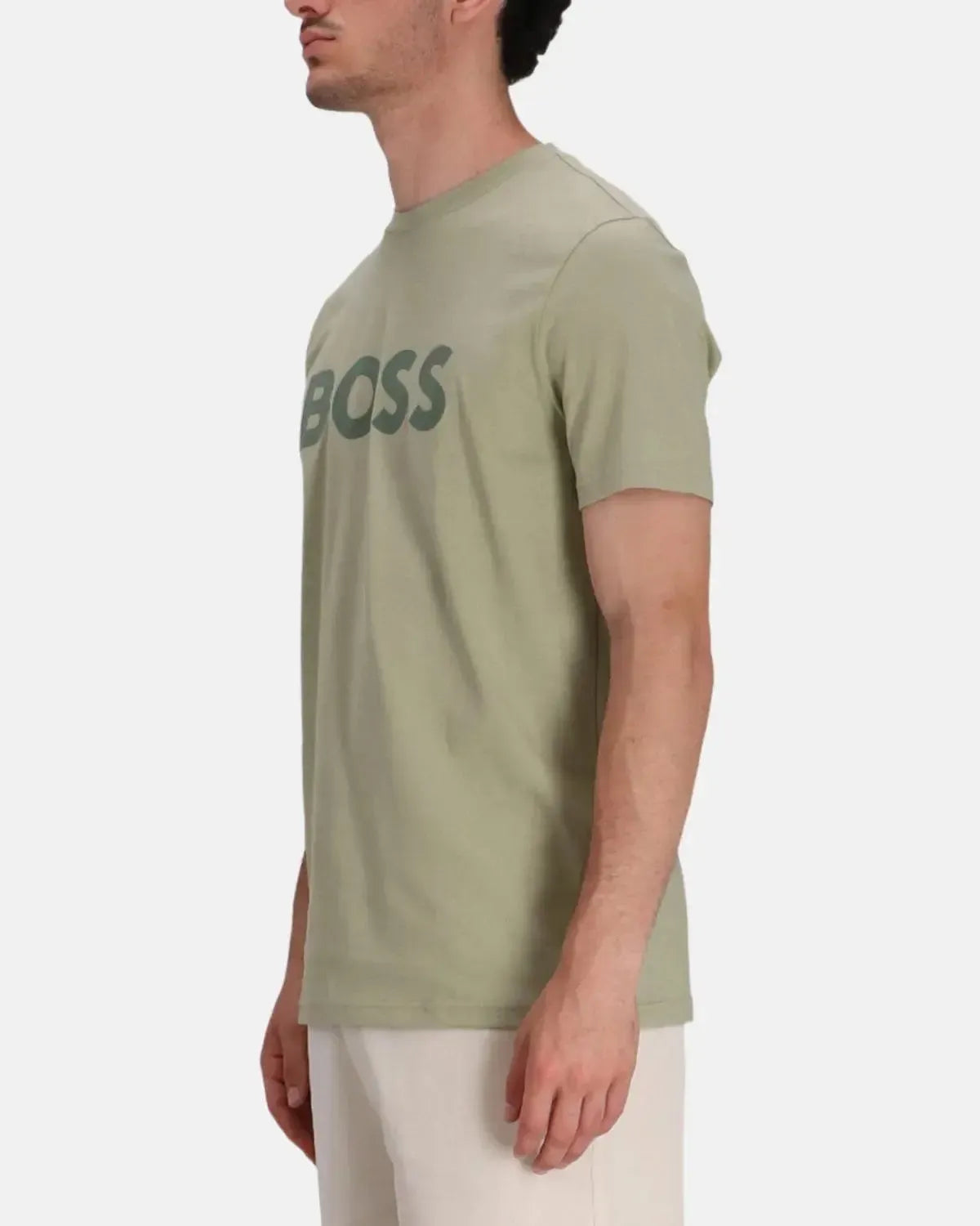 BOSS-BOSS THINKING 1 RUBBER PRINT LOGO T-SHIRT MID GREEN-NORTHERN THREADS DESIGNER MENSWEAR