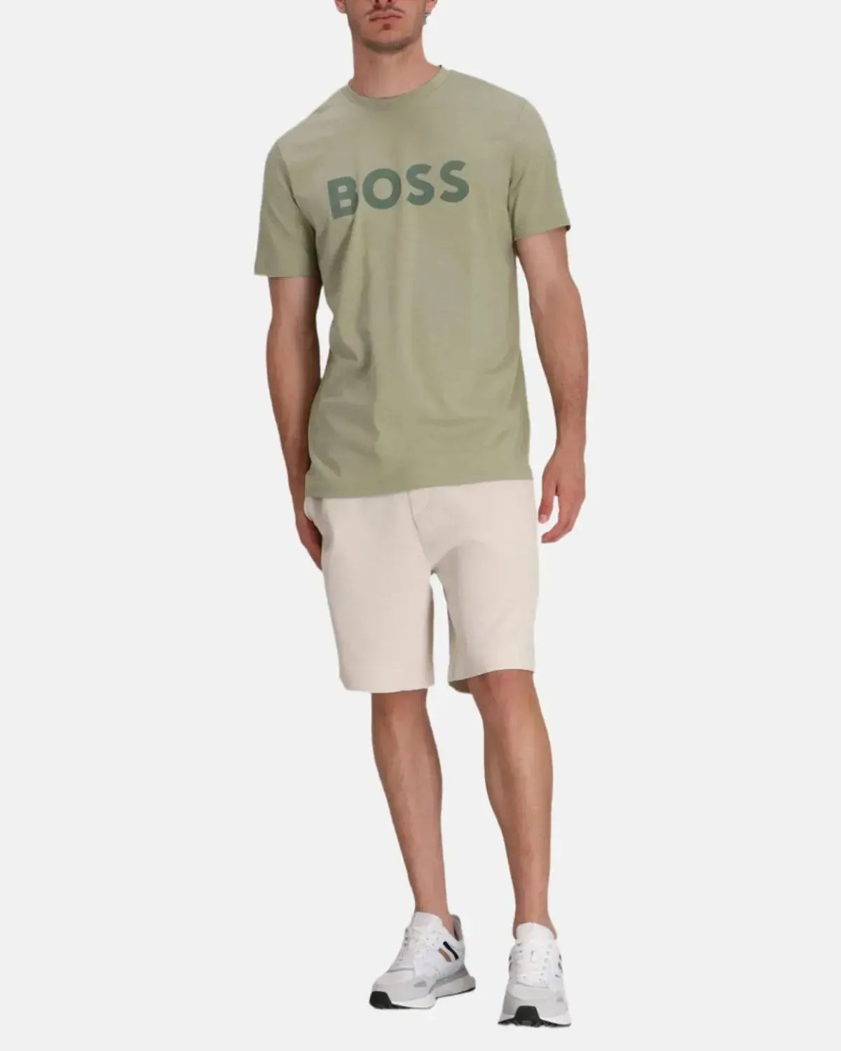 BOSS-BOSS THINKING 1 RUBBER PRINT LOGO T-SHIRT MID GREEN-NORTHERN THREADS DESIGNER MENSWEAR