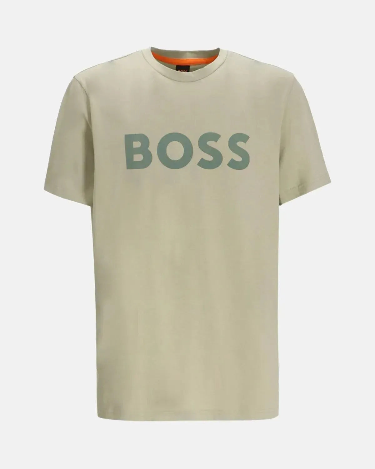 BOSS-BOSS THINKING 1 RUBBER PRINT LOGO T-SHIRT MID GREEN-NORTHERN THREADS DESIGNER MENSWEAR