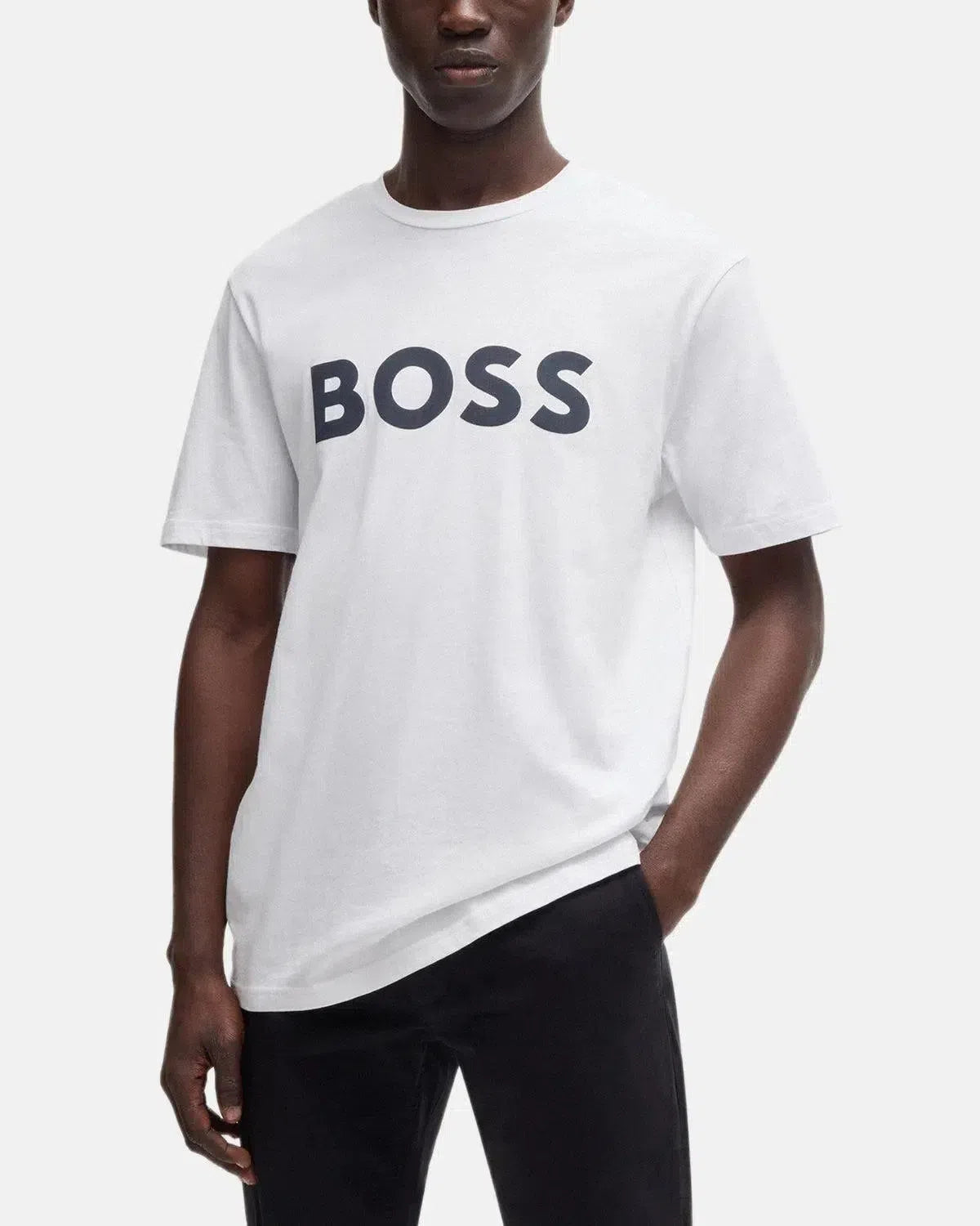 BOSS-BOSS THINKING 1 RUBBER PRINT LOGO T-SHIRT WHITE-NORTHERN THREADS DESIGNER MENSWEAR