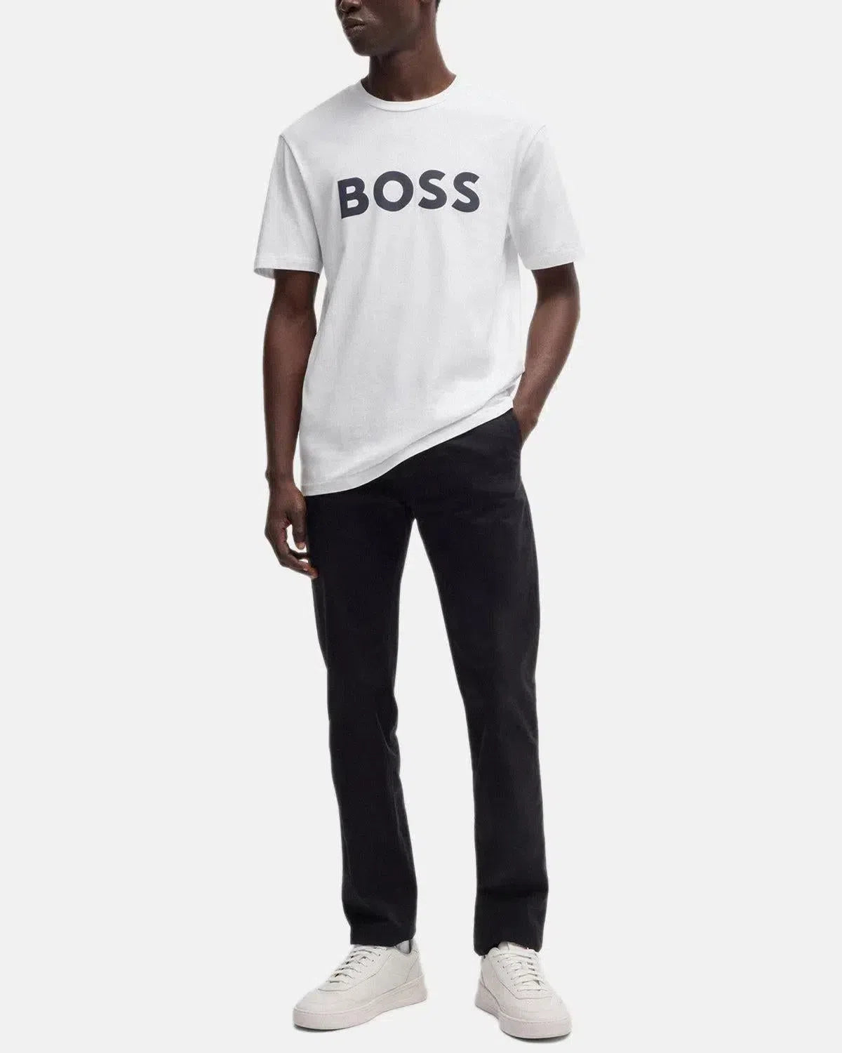 BOSS-BOSS THINKING 1 RUBBER PRINT LOGO T-SHIRT WHITE-NORTHERN THREADS DESIGNER MENSWEAR