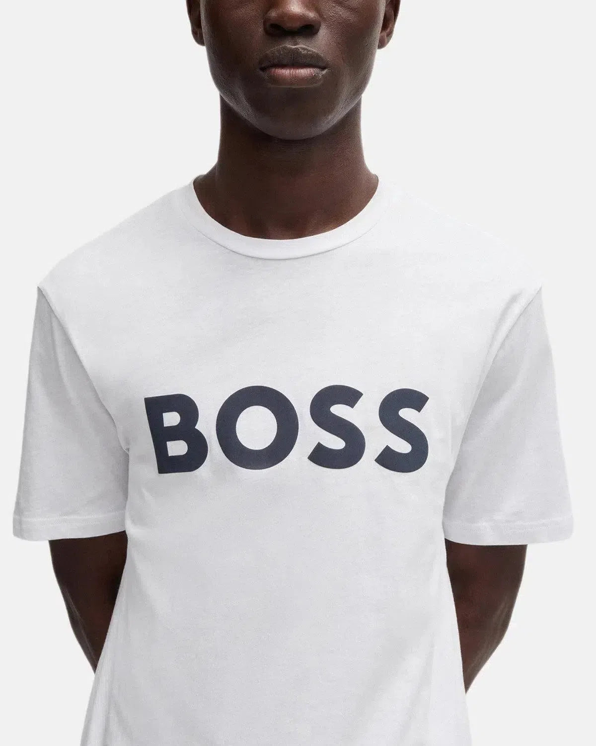 BOSS-BOSS THINKING 1 RUBBER PRINT LOGO T-SHIRT WHITE-NORTHERN THREADS DESIGNER MENSWEAR