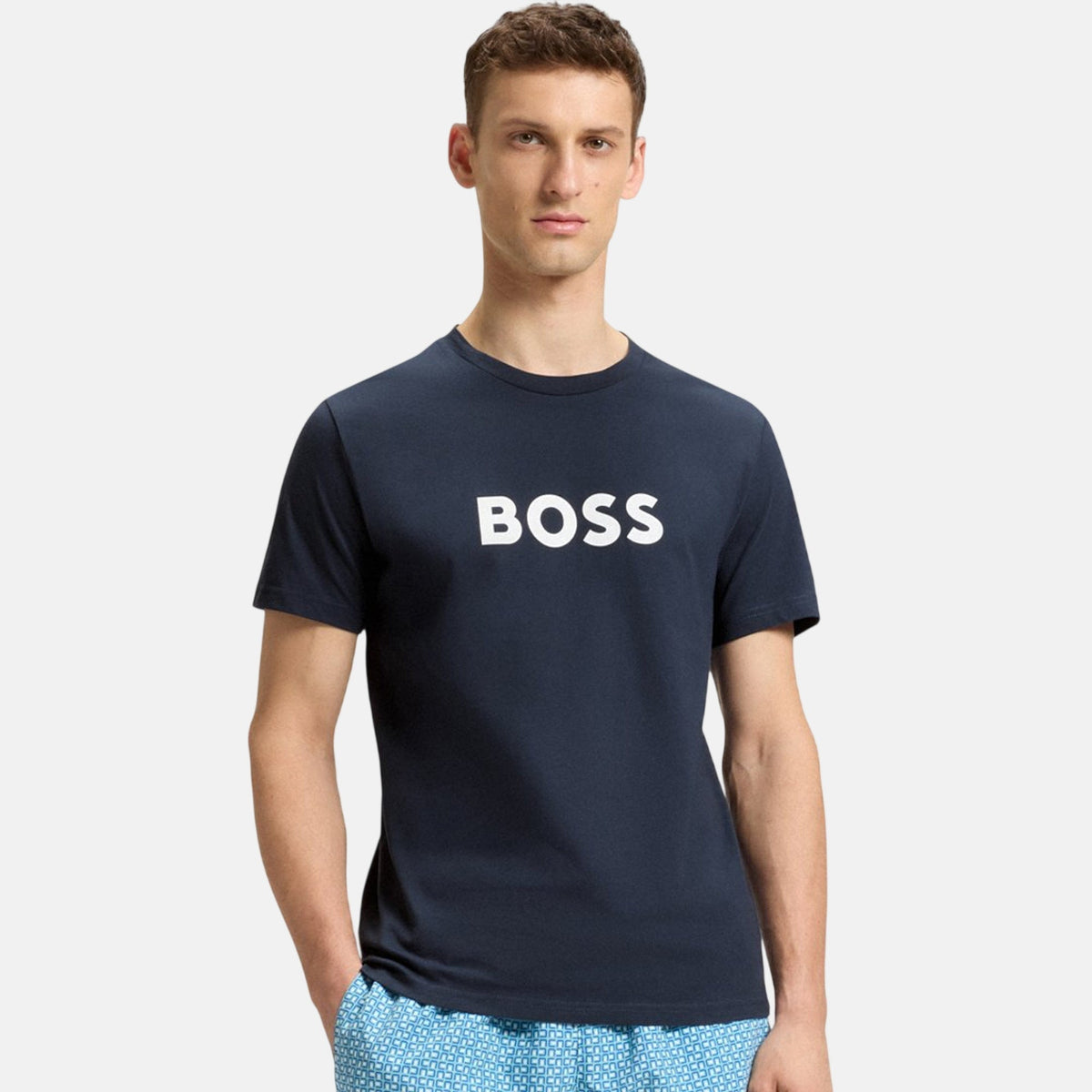 BOSS Contrast Logo RN T-Shirt Navy | Northern Threads Designer Menswear
