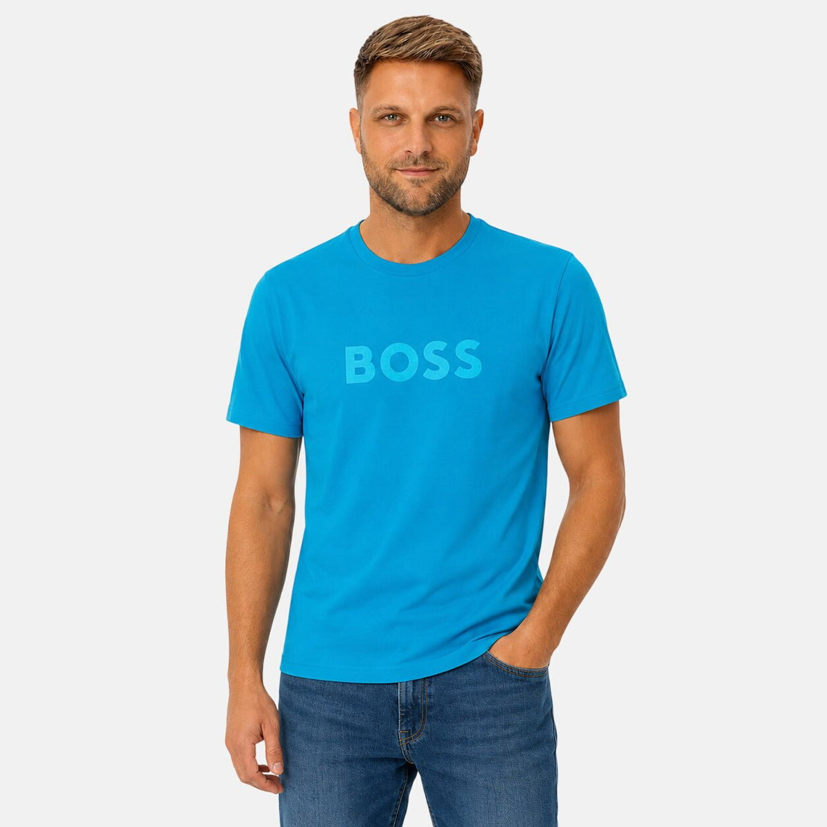BOSS Contrast Logo RN T-Shirt Turquoise/Aqua | Northern Threads Designer Menswear