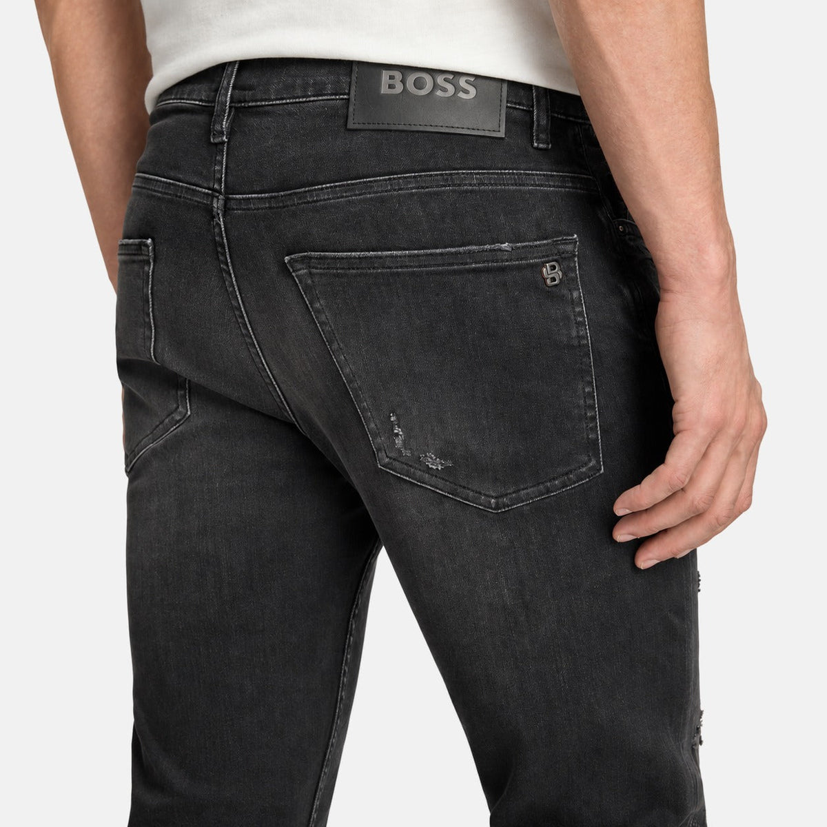 BOSS Delaware Distressed Soft Motion Slim fit Jeans Dark Grey | Northern Threads Designer Menswear
