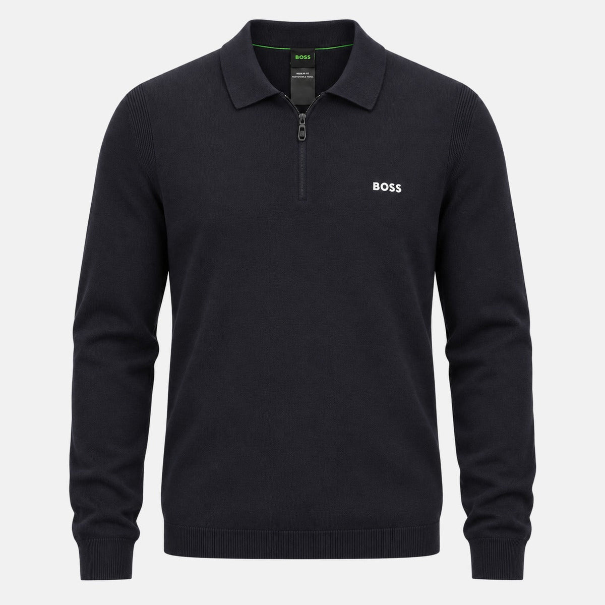BOSS Ever Knitted Zip Neck Polo Shirt Navy | Northern Threads Designer Menswear