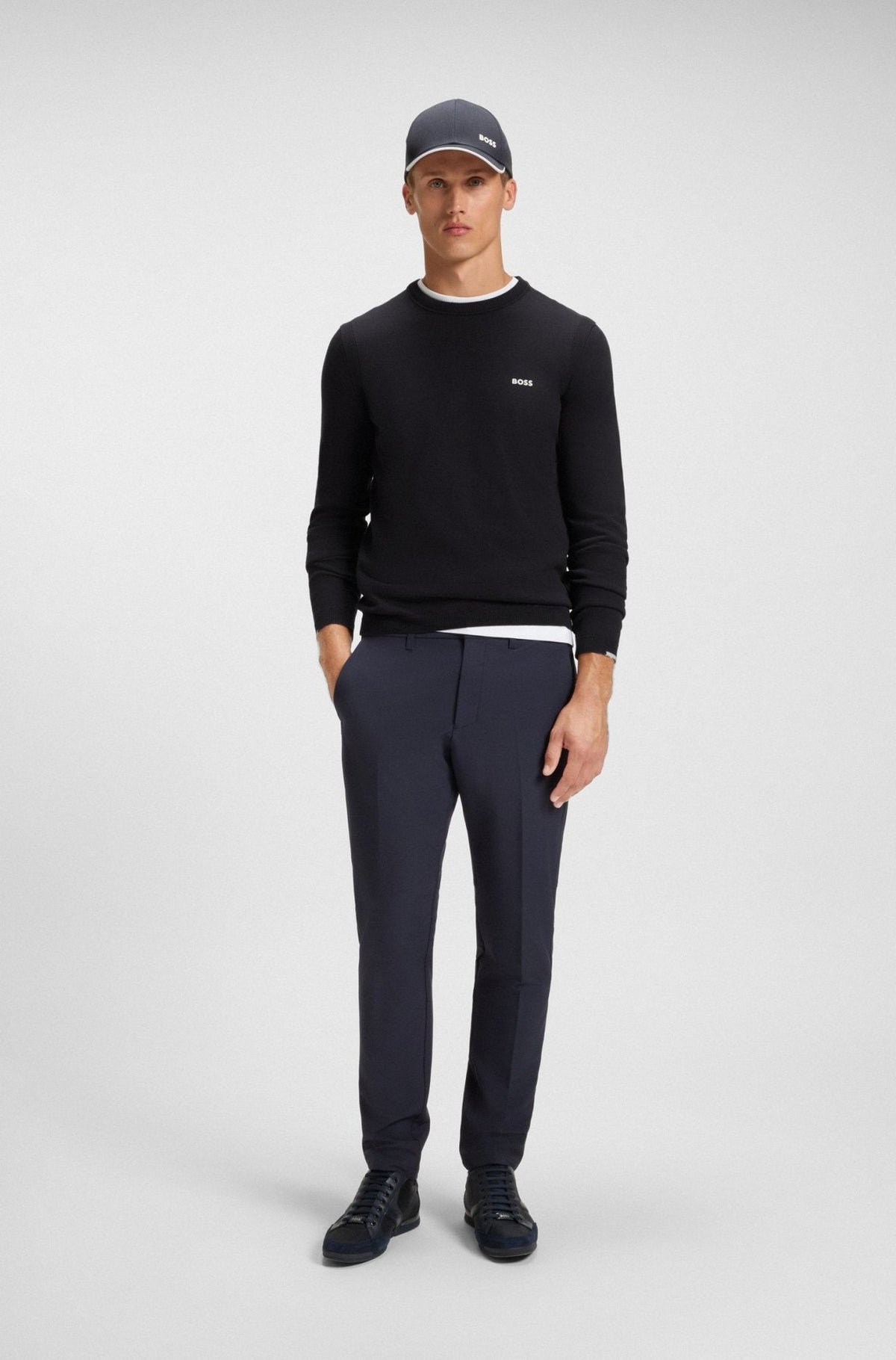 BOSS K_Ever-X Crewneck Cotton Sweater Dark Blue | Northern Threads Designer Menswear