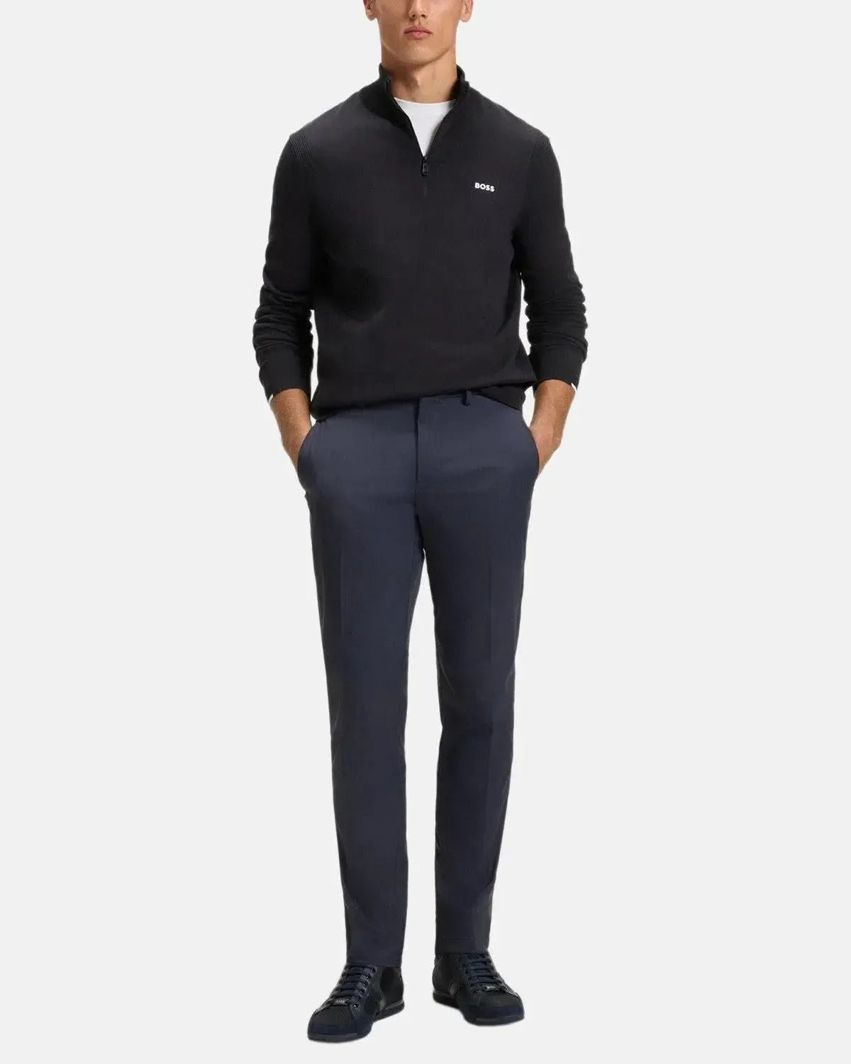 BOSS K-EVERX 1/4 ZIP COTTON KNIT DARK BLUE | Northern Threads UK