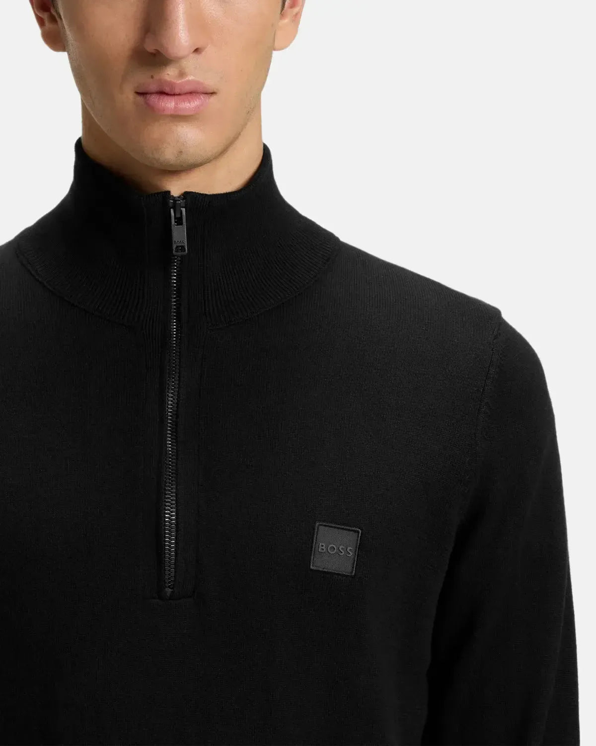 BOSS KANOBIX 1/4 ZIP COTTON CASHMERE KNIT BLACK - northern threads