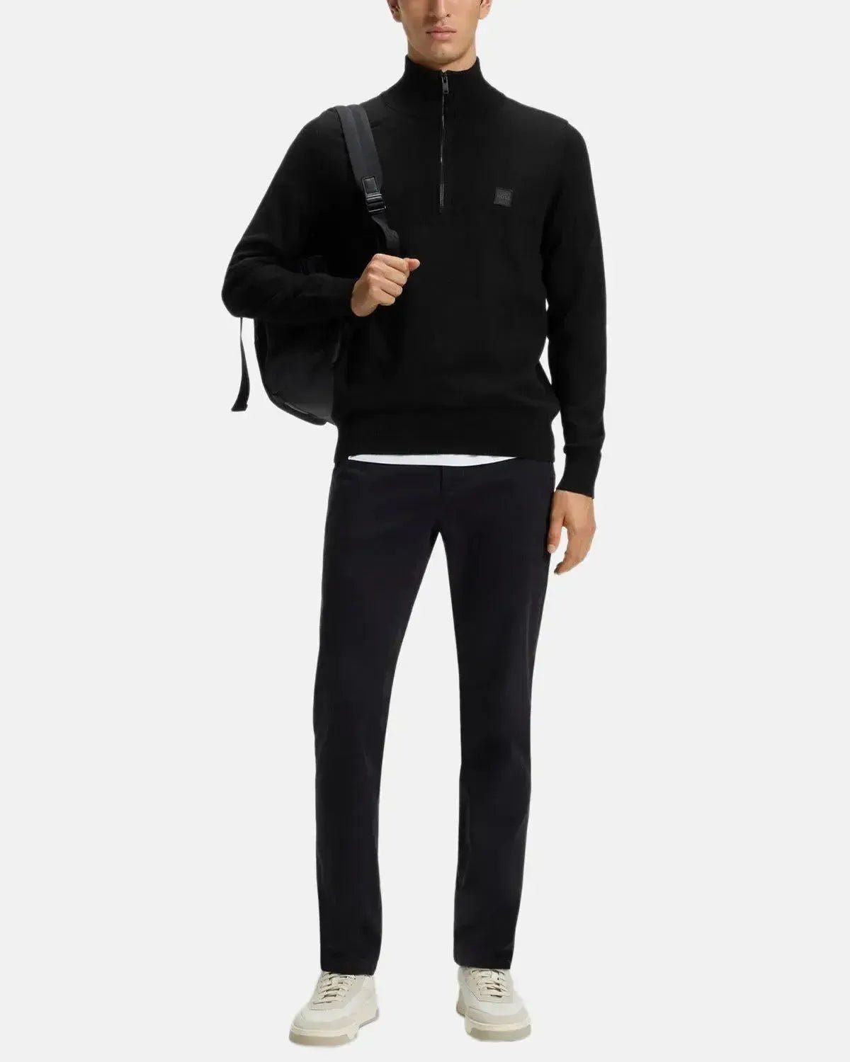 BOSS KANOBIX 1/4 ZIP COTTON CASHMERE KNIT BLACK - northern threads