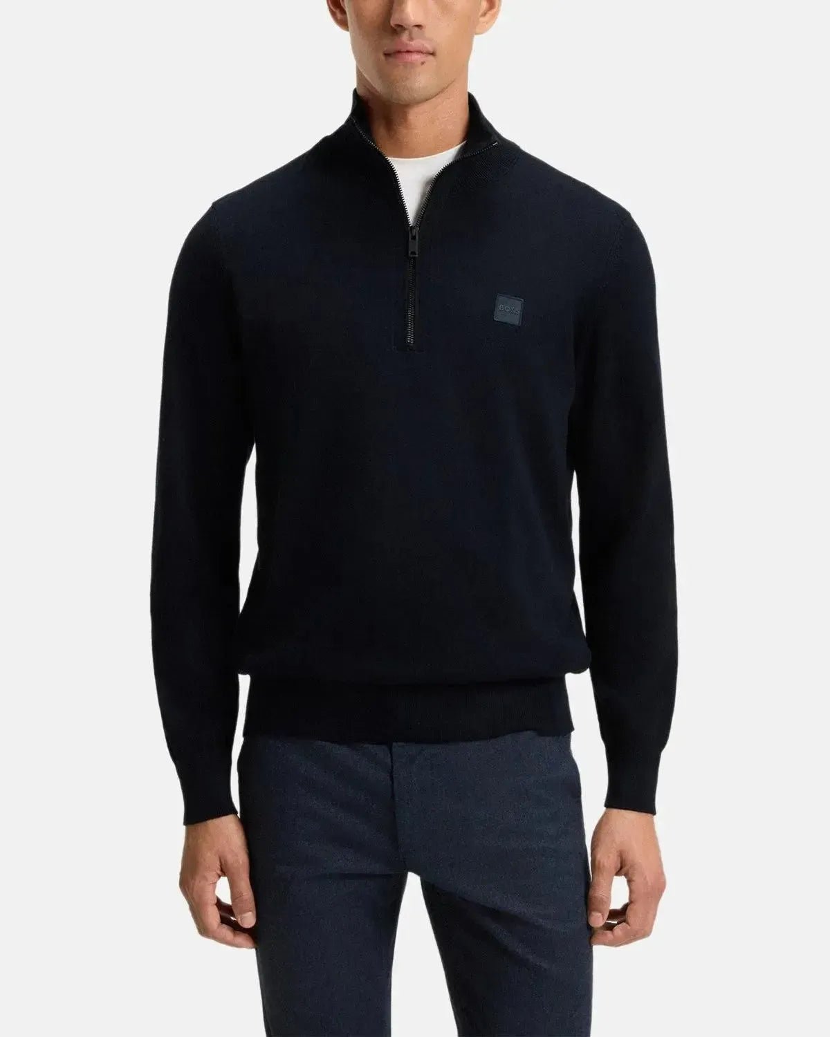 BOSS KANOBIX 1/4 ZIP COTTON CASHMERE KNIT DARK BLUE - HUGO-BOSS-50527585-404-S - northern threads uk