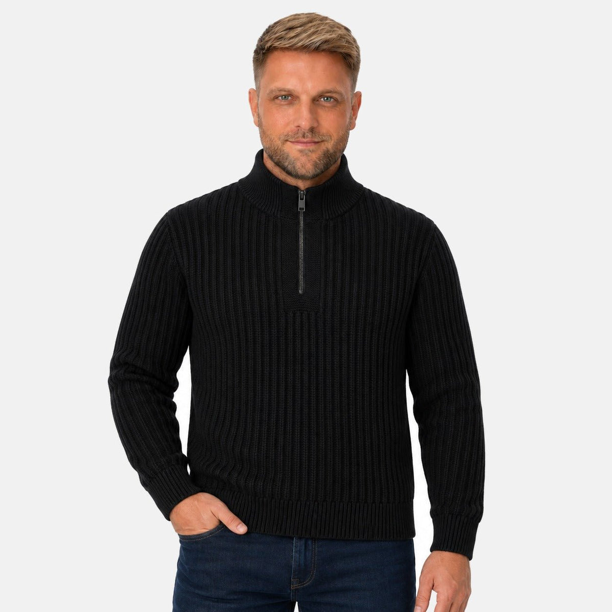 BOSS Kwinter Zip Neck Jumper Dark Navy | Northern Threads Designer Menswear