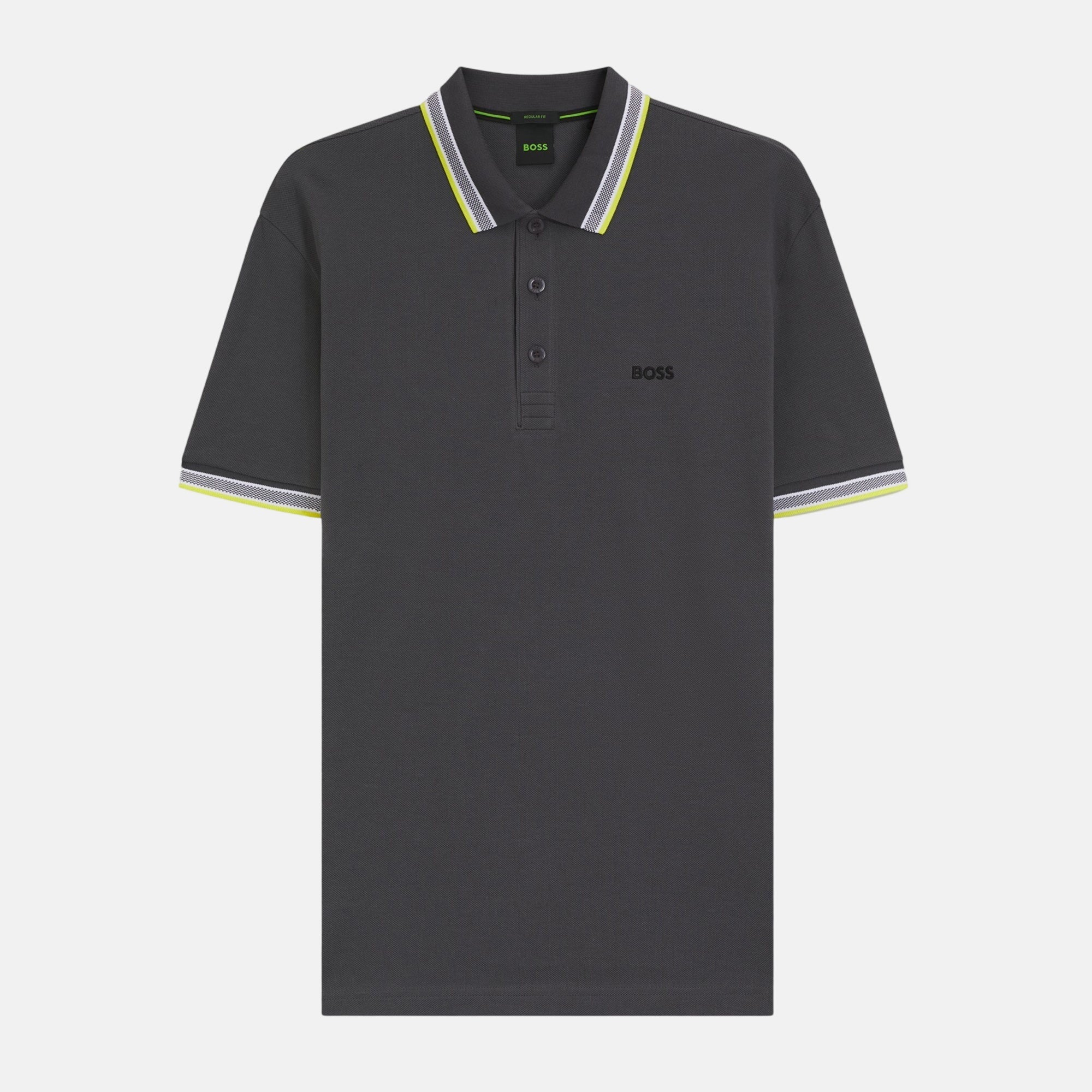 BOSS Paddy Piqué Polo Shirt Dark Grey Yellow - SPR274-S - northern threads uk