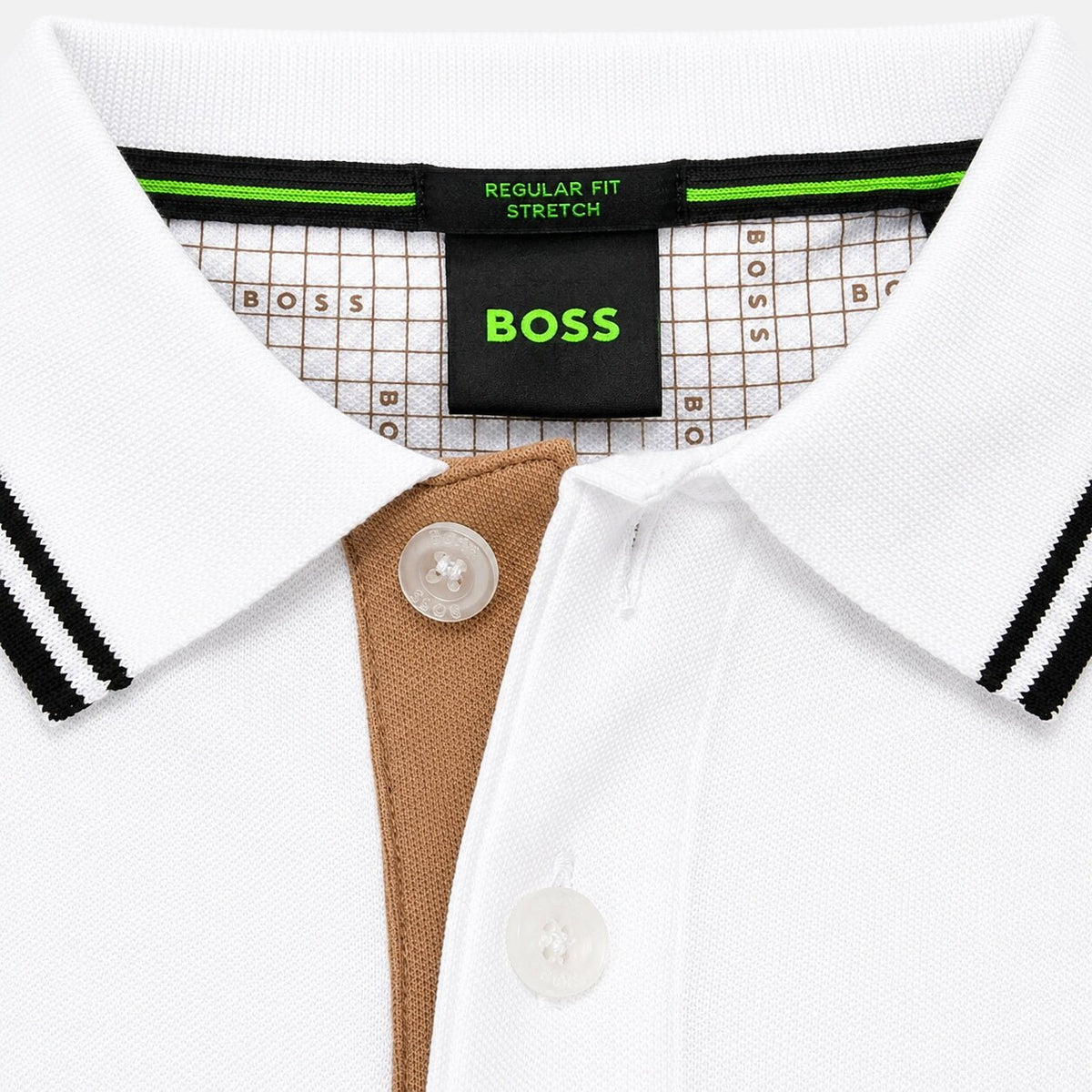 BOSS Paddy Pro Polo Shirt White/Black/Natural | Northern Threads Designer Menswear