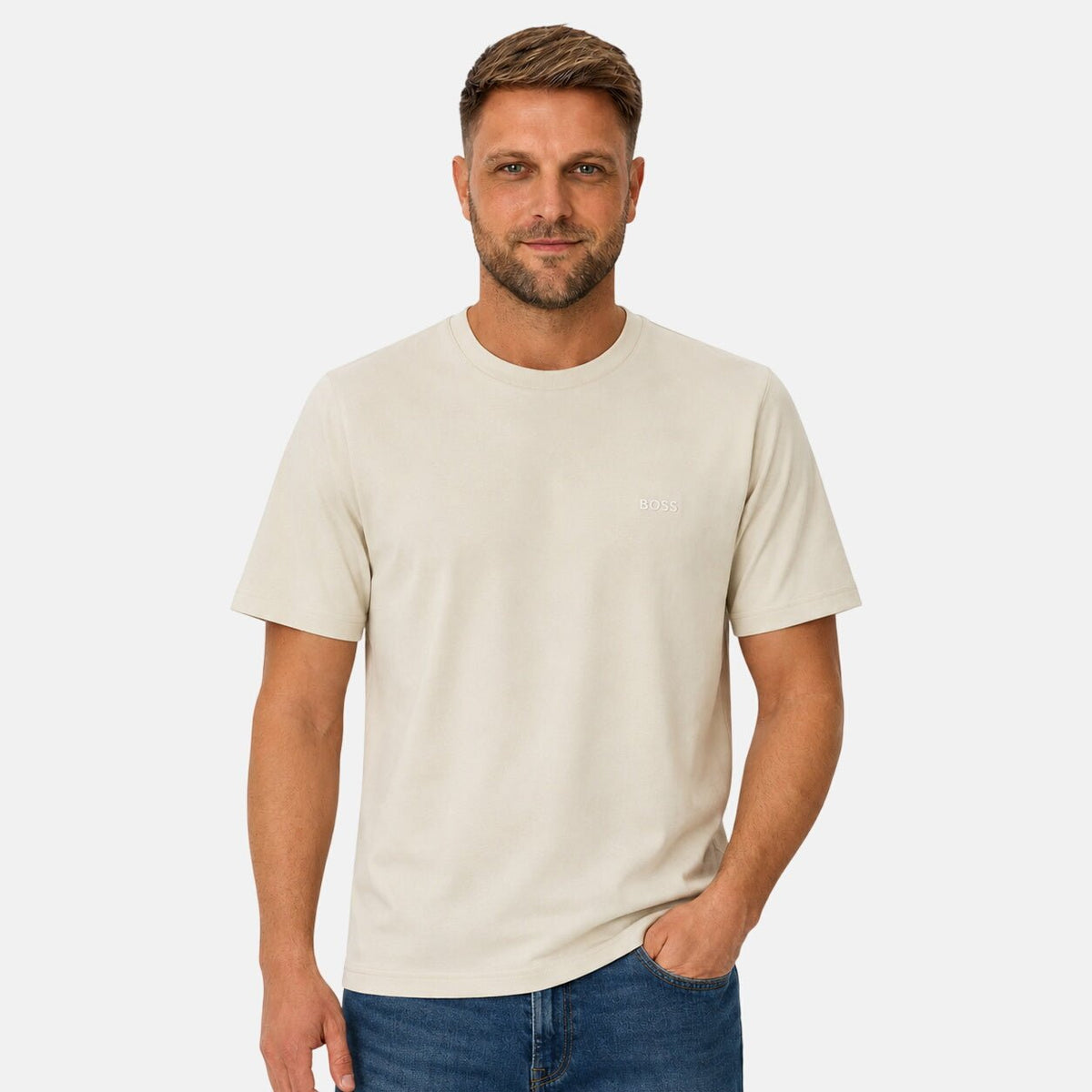 BOSS Pique Taddy T-Shirt Light Beige | Northern Threads Designer Menswear