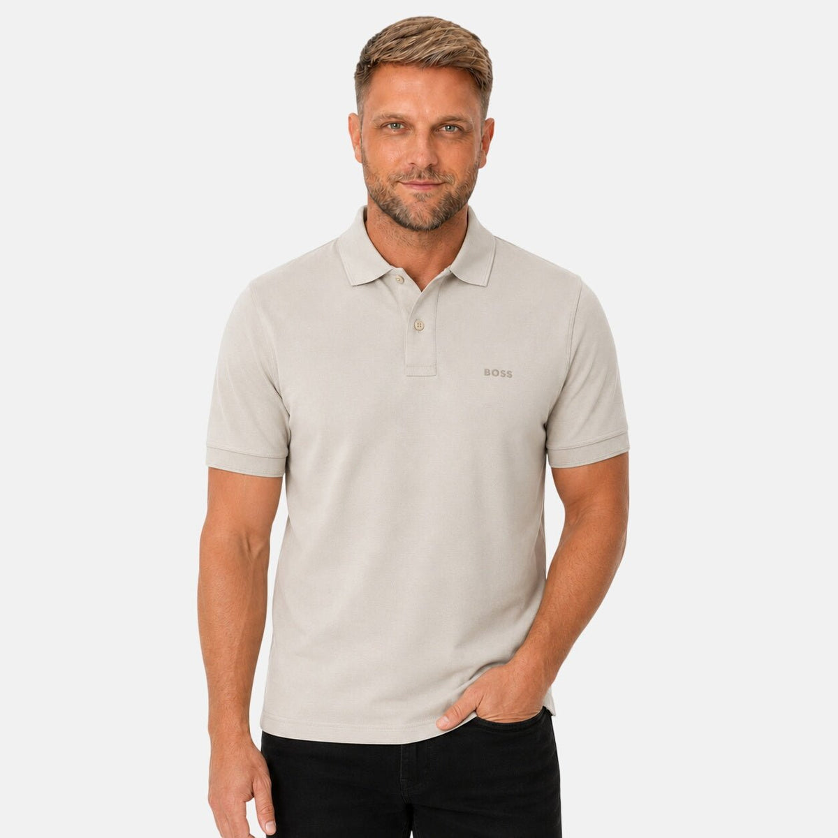 BOSS Prime Cotton Pique Polo Shirt Light Beige/Beige | Northern Threads Designer Menswear