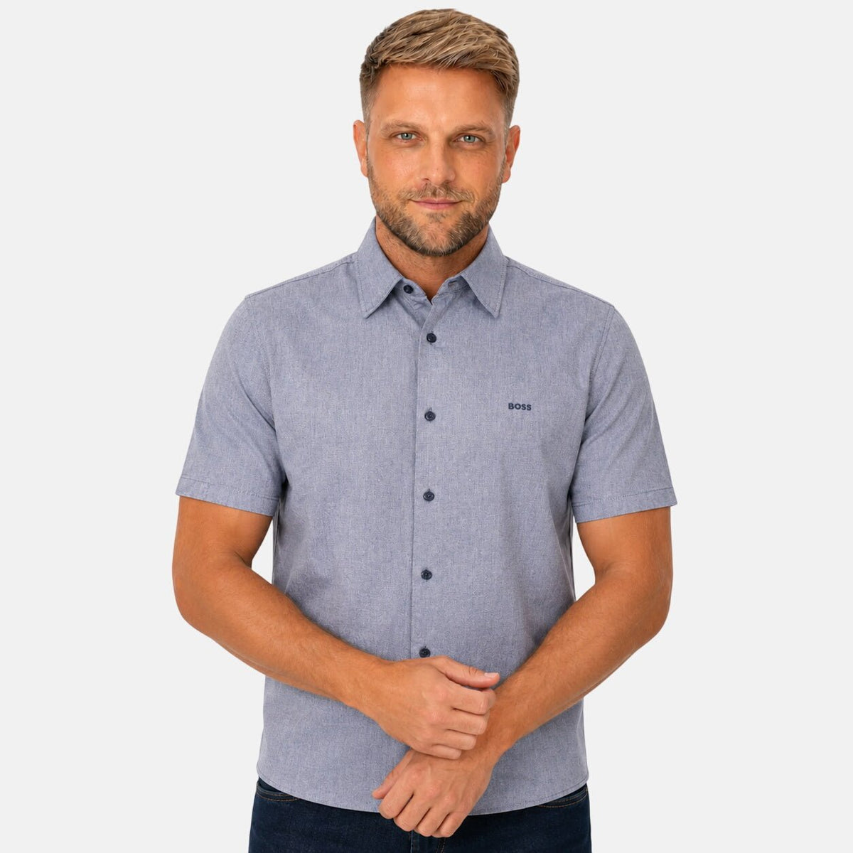 BOSS Rash Short Sleeve Shirt Navy | Northern Threads Designer Menswear