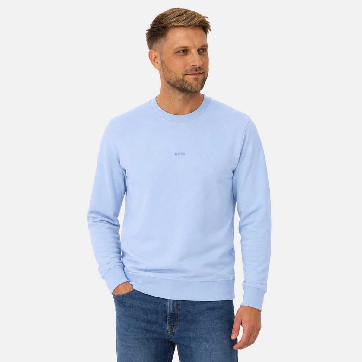 BOSS Relaxed Fit WeSmallcrew Sweatshirt Blue | Northern Threads Designer Menswear