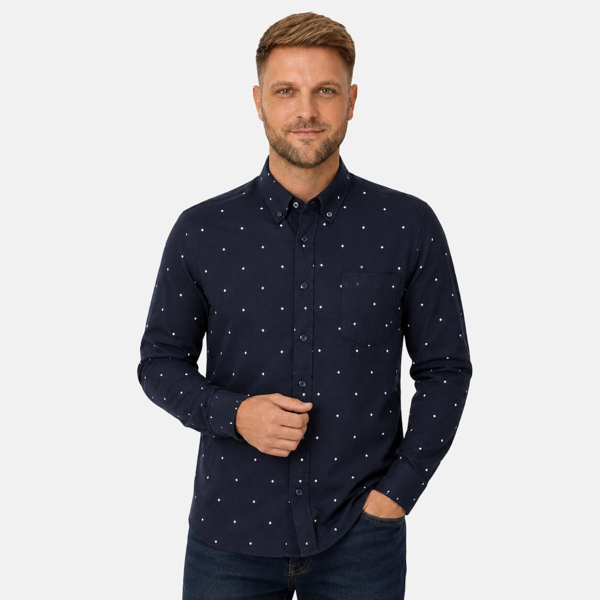 BOSS Rickert Pattern Shirt Dark Navy | Northern Threads Designer Menswear