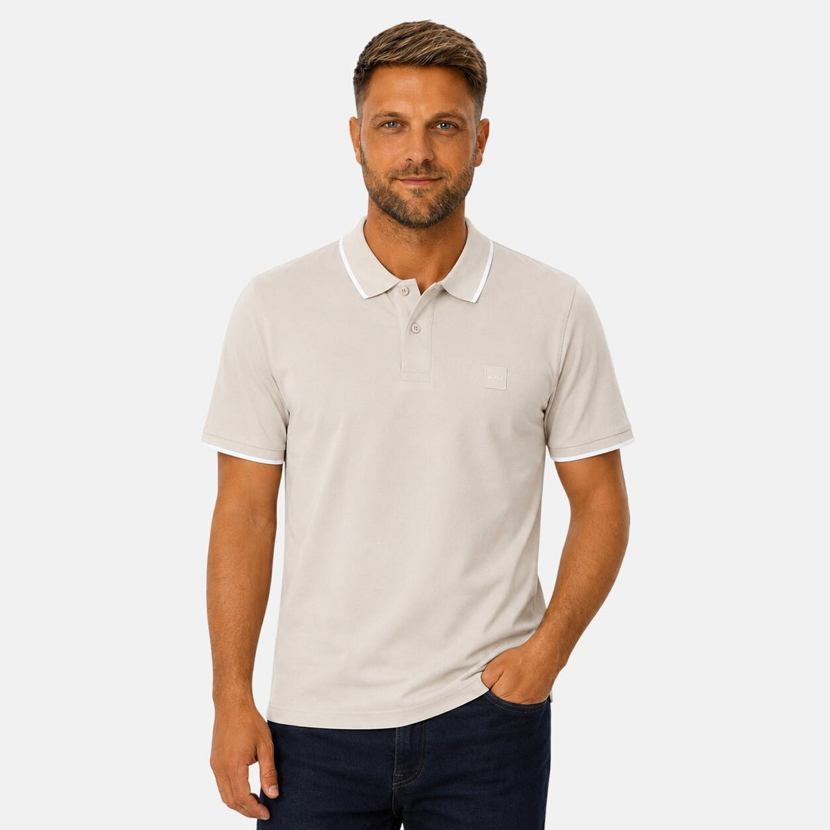 BOSS Slim Fit Passertip Polo Shirt Open Grey | Northern Threads Designer Menswear