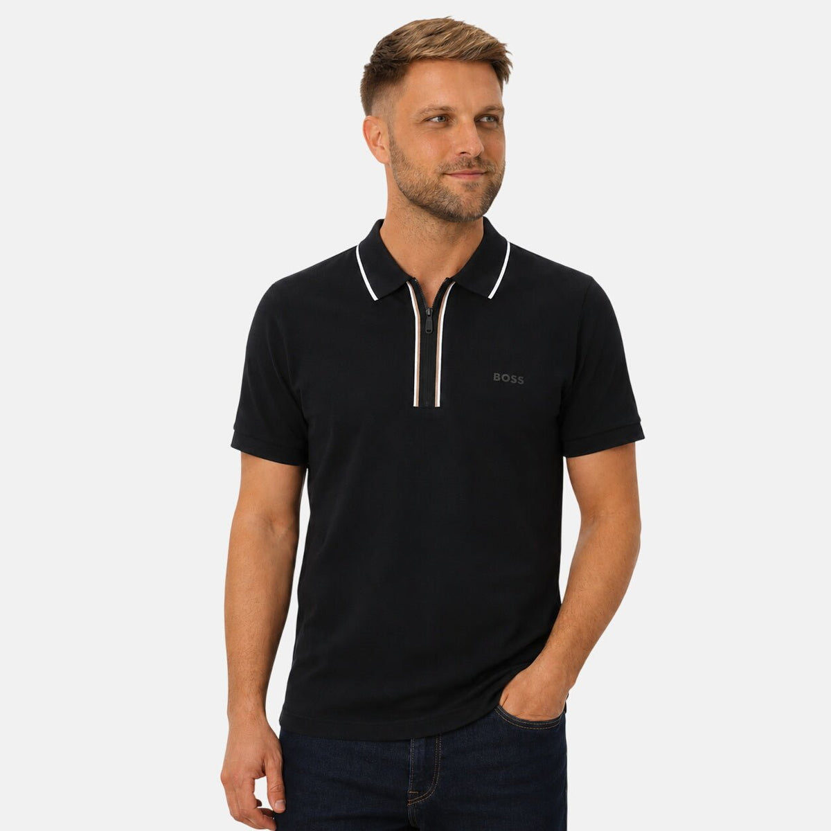 BOSS Slim Fit Philix Zip Polo Shirt Black | Northern Threads Designer Menswear