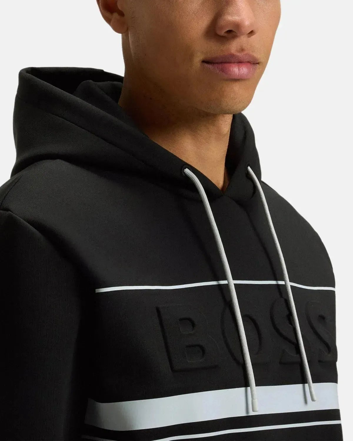 BOSS SOODY ZONE EMBOSSED LOGO HOODIE BLACK - northern threads