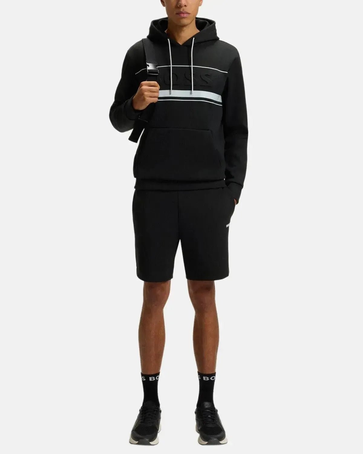 BOSS SOODY ZONE EMBOSSED LOGO HOODIE BLACK - northern threads